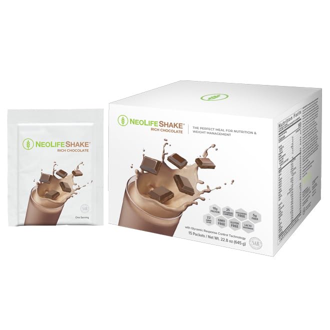 NeoLife - NeoLifeShake - Meal Replacement Shake Powder 25 Vitamins &amp Minerals 22 Amino Acids High Protein Nutrition &amp 5gr Fiber Protein Powder for Shakes - Rich Chocolate Weight 22.8 oz (