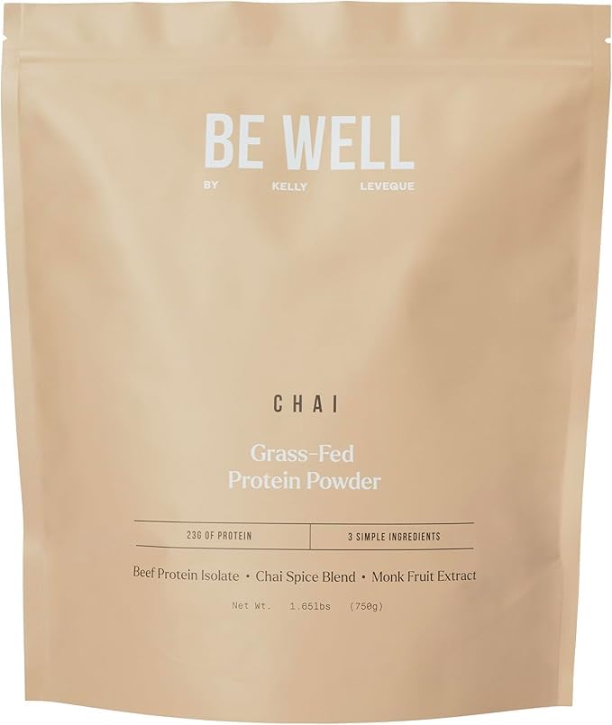 Be Well by Kelly Chai Grass-Fed Beef Protein Powder 23G of Protein &amp 1G of Carbs (3 Ingredients 30 Servings) 9 Amino Acids + 3 BCAAs No Soy No Dairy Stevia-Free No Sugar Added 1.65lb 750g