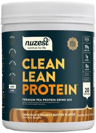Nuzest - Pea Protein Powder - Clean Lean Protein Premium Vegan Plant Based Protein Powder Dairy Free Gluten Free GMO Free Protein Shake Chocolate Peanut Butter 20 Servings 1.1 lb
