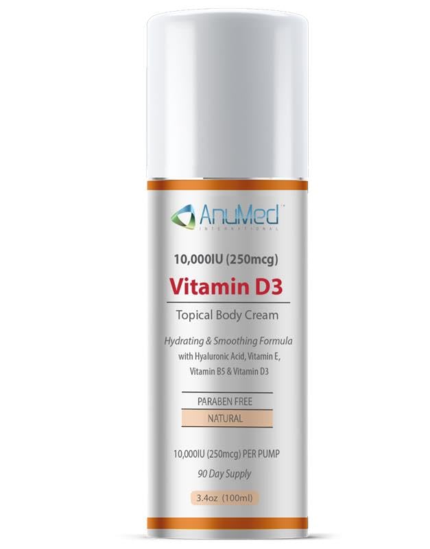 ANUMED - Vitamin D3 10000 IU Cream with Magnesium + Hyaluronic Acid + Vitamin E for Beautiful and Healthy Skin Care. Promotes Stronger Bones Muscles Joints Heart Immune System Non-Greasy (3oz)