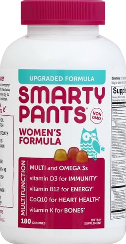 SmartyPants Women's Multivitamin Gummies: Omega 3 Fish Oil (EPA/DHA) Methylfolate CoQ10 Vitamin D3 C Vitamin B12 B6 A K &amp Zinc Inositol Gluten Free (30 Day Supply) 180 Count (Pack of 2