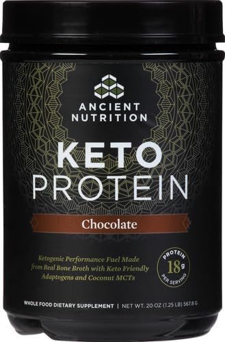 Ancient Nutrition Keto Protein Powder KetoPROTEIN with Fats from Bone Broth and MCT Oil Chocolate 18g Protein 10g Fat Per Serving Gluten Free Low Carb Paleo Friendly 17 Servings