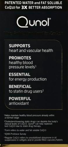 Qunol Ultra CoQ10 100mg 3x Better Absorption Patented Water and Fat Soluble Natural Supplement Form of Coenzyme Q10 Antioxidant for Heart Health 120 Count Softgels