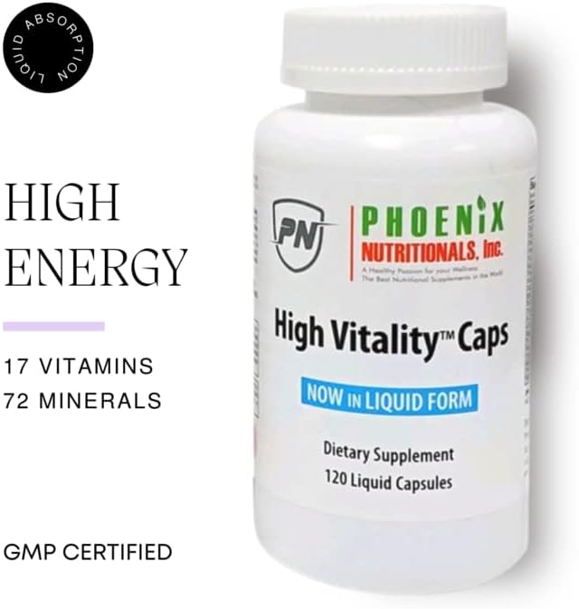 High Vitality Multivitamin and Mineral Full Spectrum Gel Easy Swallow Caps Absorption Potency Liquid Essential Nutrient Hair Skin Nails Adrenal Brain Support Blend 120.0 Count