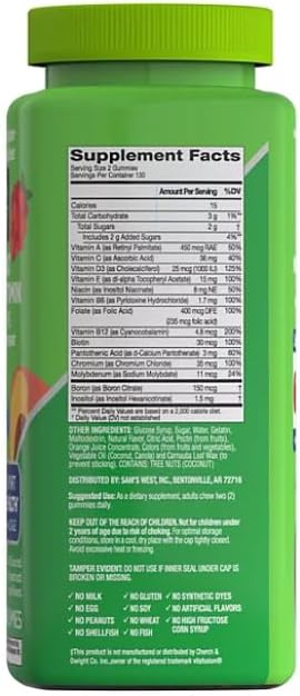 Adult Multivitamin Gummies | Naturally sourced Berry Peach and Orange Flavors | 260ct