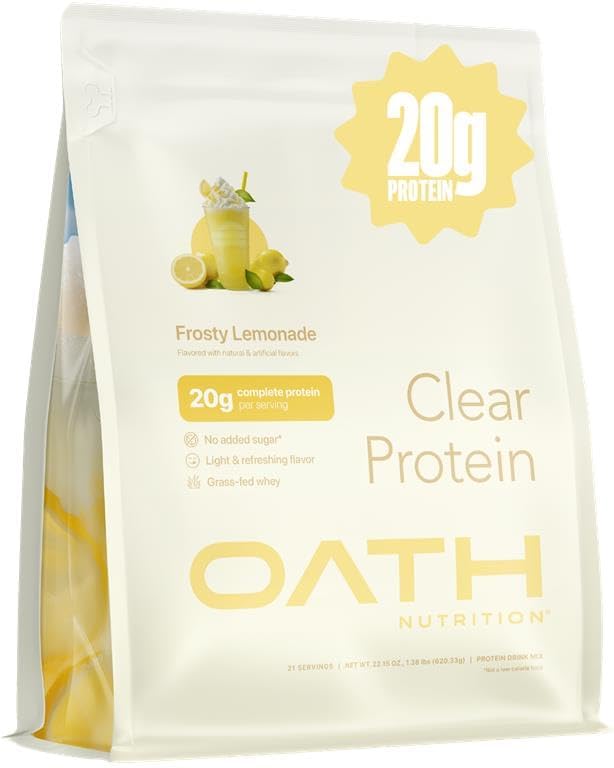 Oath Nutrition Clear Whey Isolate Protein Powder Frosty Lemonade 20g Complete Protein per Serving No Added Sugar Grass-Fed 21 Servings