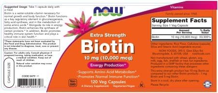 Now Foods Biotin 10 mg Extra Strength 120 Vcaps Pack of 2