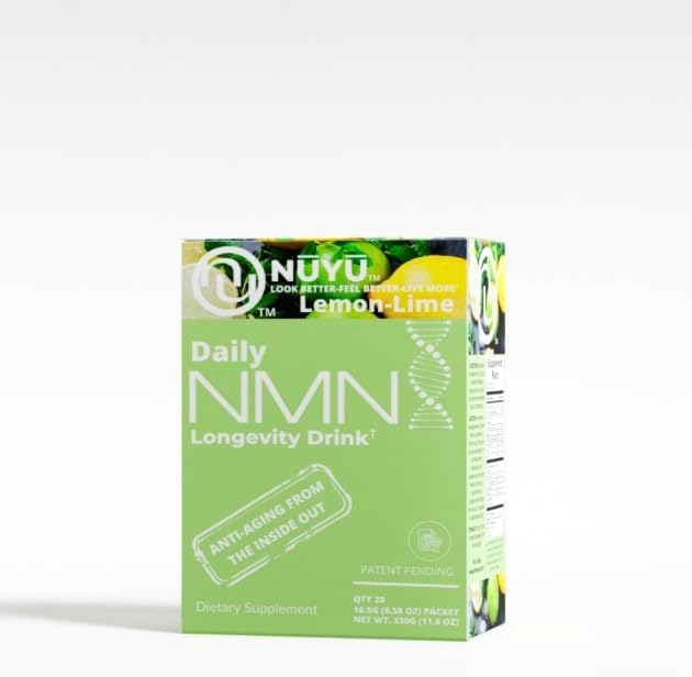 NUYU Labs Daily NMN Longevity Drink All-in-One Anti-Aging Supplement with Pterostilbene TMG Calcium AKG Collagen Peptides B Complex Vitamins B C D3 K2-MK7 (Lemon-Lime)