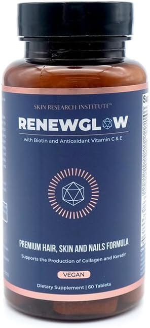 SRILabs Renewglow Biotin 5000mcg Hair Growth Supplement for Women 40 Plus - Gotu Kola Vitamin E C Zinc for Healthy Hair Skin and Nails – with 27 Beauty Enhancing Nutrients