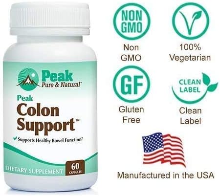 Peak Pure &amp Natural Colon Support - Colon Cleanse and Detox Supplement for Digestive Health - Gut Health Support with Inulin and Senna Leaf Extracts - with Fiber Prebiotics and Probiotics - 2 Pa