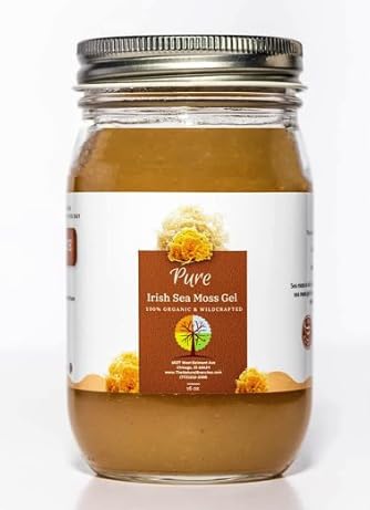 Organic &amp Pure Golden Sea Moss Gel from Saint Lucia16oz - USDA Certified Organic &amp Made in The USA - All Natural &amp Wildcrafted Seamoss Gel - Daily Multi-Vitamin