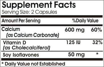 Calcium Carbonate 600mg with Vitamin D and Soy Isoflavone // 200 Capsules // Pure // by PureControl Supplements