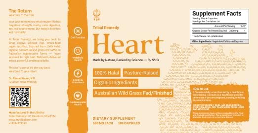 Pure Australian Beef Heart Supplement (Capsules) – Halal Organic Grass-Fed – Rich in CoQ10 B Vitamins and Essential Nutrients – Dehydrated – 180 Capsules