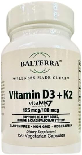 Vitamin D3 + K2 by Balterra – Bone Immune &amp Heart Support Supplement