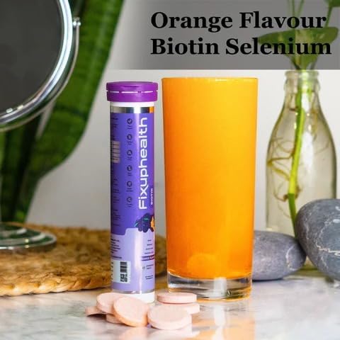 Fixuphealth Biotin Selenium Zinc Effervescent Tablets with Amino Acids and Vitamins for Hair Nails and Skin Care Orange Flavor 40 Count 2 Pack