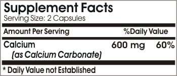 Calcium Carbonate 600mg ~ 200 Capsules - No Additives ~ Naturetition Supplements