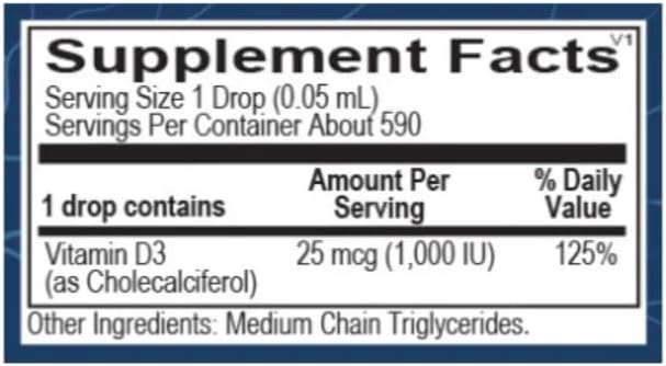 Vitamin D3 Drops | 1000 IU Cholecalciferol per Drop for Immune &amp Bone Support | Adjustable Liquid Formula | Non-GMO Gluten Free | 1 fl oz