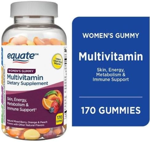 Equate Women's Multivitamin Gummies for Skin Mixed Berry Orange and Peach 170 Count + Dri Store Sticker.