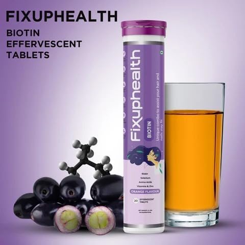 Fixuphealth Biotin Selenium Zinc Effervescent Tablets with Amino Acids and Vitamins for Hair Nails and Skin Care Orange Flavor 40 Count 2 Pack