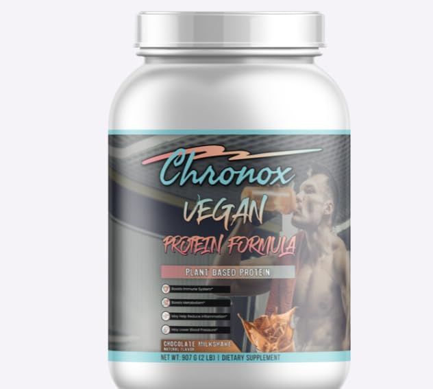 Chronox Vegan Protein Powder-Chocolate Flavor Plant-Based Protein Formula for Muscle Support &amp Recovery Smooth Mixing Pre &amp Post Workout Nutrition 2 LB