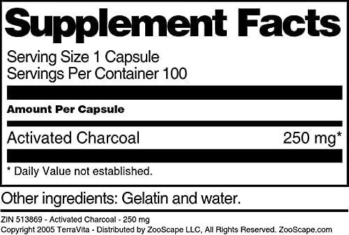 Activated Charcoal - 250 mg (100 Capsules ZIN: 513869)