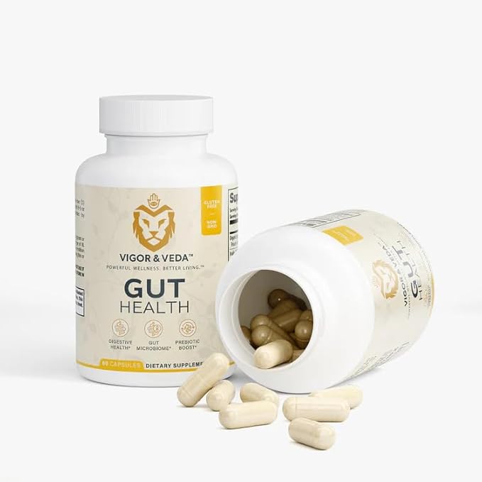 Vigor &amp Veda™ Gut Health – Advanced Probiotic &amp Prebiotic Formula for Digestive Balance Bloating Relief &amp Immune Support – 60 Capsules