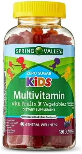 Spring Valley Zero Sugar Kids Multi Gummy 180 Count + Daily Supplement Tracker Sticker