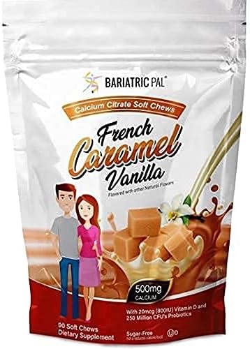 BariatricPal 90-Day Bariatric Vitamin Bundle (Multivitamin ONE 1 per Day! Capsule with 45mg Iron and Calcium Citrate Soft Chews 500mg with Probiotics - French Caramel Vanilla)