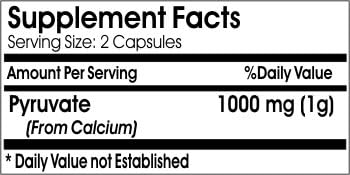 Calcium Pyruvate 1000mg // 100 Capsules // Pure // by PureControl Supplements