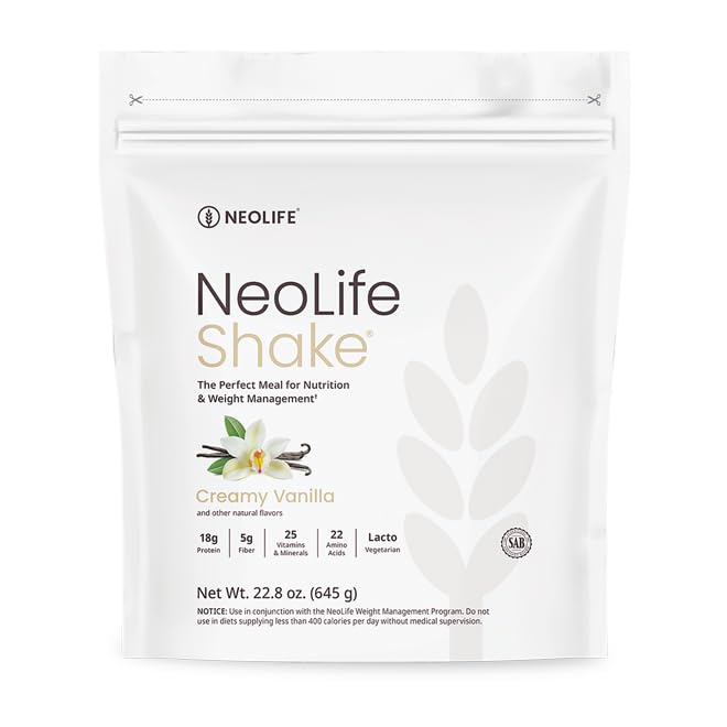 NeoLife - NeoLifeShake - Meal Replacement Shake Powder 25 Vitamins &amp Minerals 22 Amino Acids High Protein Nutrition &amp 5gr Fiber Protein Powder for Shakes - Creamy Vanilla Weight 22.8 oz (