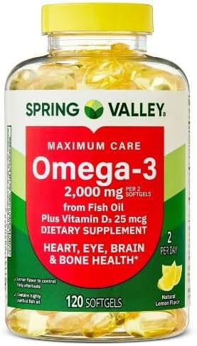 H4U Spring Valley Maximum Care Omega-3 Fish Oil Softgels Dietary Supplement (120)