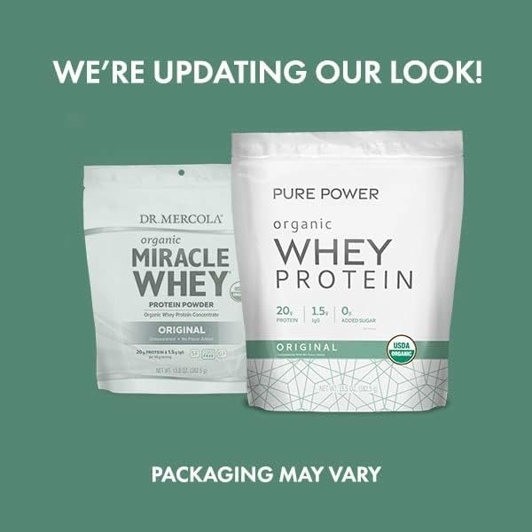 Dr. Mercola Pure Power Organic Whey Protein - 20 g Protein - Supports Muscle Growth &amp Energy - Grass-Fed Whey Concentrate - 15 Servings (20.60 oz) - Original (Pack of 2)