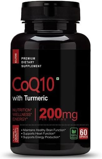 High Absorption CoQ10 with Turmeric - Antioxidant Nutritional Supplements Heart Health &amp Healthy Brain Function -Ubiquinol for Mitochondrial Health - Extra Strength Coenzyme Q10 200mg 60 Capsules