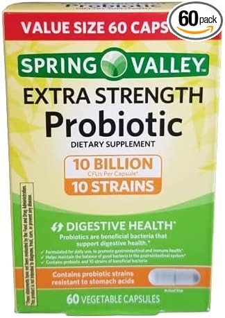 60 Spring Valley Extra Strength Probiotic Capsules 10 Billion CFU 10 Strains '24