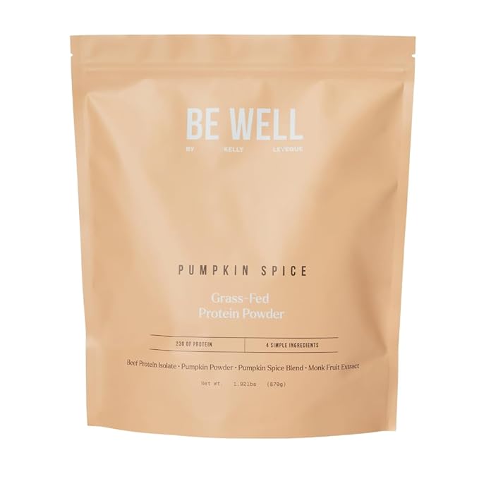 Be Well by Kelly Pumpkin Spice Grass-Fed Beef Protein Powder 23G of Protein &amp 3G Net Carbs (30 Servings) 9 Amino Acids + 3 BCAAs No Soy No Dairy Stevia-Free No Sugar Added 1.92lb 870g