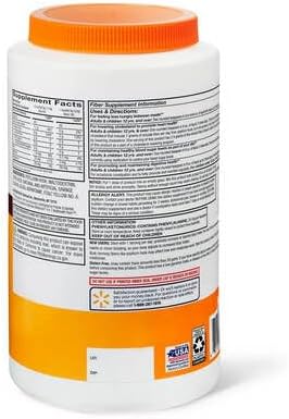Equate Sugar-Free Psyllium Husk Fiber Powder 100% Natural Daily Fiber Supplement Orange Flavor 36.8 oz (180 Teaspoon Doses) Sticker