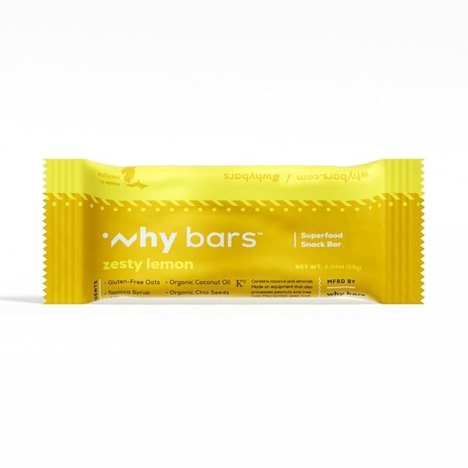 Why Bars Superfood Protein Bars 2.04 Ounce Bars - Protein Bar Superfood Gluten Free Non GMO Organic Vegan Simple Ingredients (Zesty Lemon)