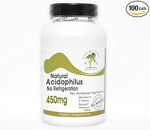 Natural Acidophilus 450mg - 500 Million Live Active Cultures No Refrigeration ~ 100 Capsules - No Additives ~ Naturetition Supplements