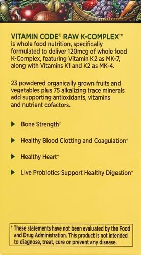Garden of Life Vitamin K2 and K1 Vitamin Code Vegan K Complex for Bone Strength and Heart Health Omega Rich Flax Seed Oil Trace Minerals Probiotics 60 Day Supply (Pack of 2)
