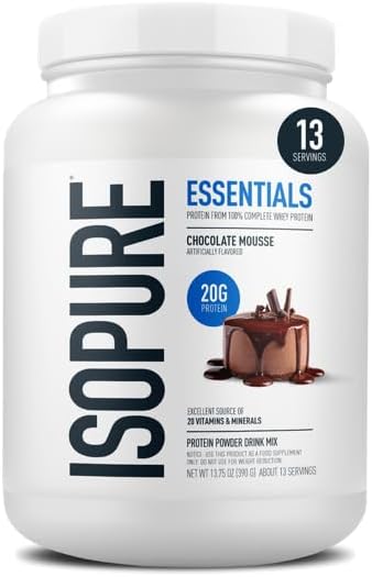 Isopure Essentials 100% Whey Protein Powder with Vitamins 20g Protein Per Serving Chocolate Mousse 13 Servings (Pack of 1)