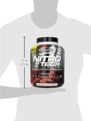 Muscletech Whey Protein Powder &amp Multivitamin for Immune Support - Nitro-Tech Muscle Building Formula with Whey Protein Isolate &amp Peptides 30g Protein 3g Creatine 6.8g BCAAs and Platinum M