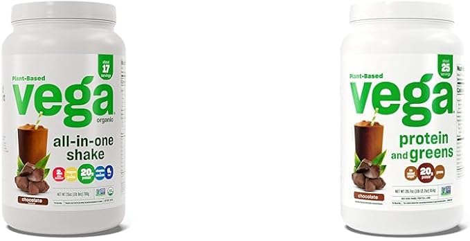 Vega Organic All-in-One Vegan Protein Powder Chocolate &amp Protein and Greens Protein Powder Chocolate
