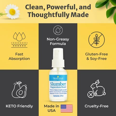 True Love Slumber Magnesium Boost | Essential Oil Aromatherapy Spray with Lavender &amp Chamomile | Pure Magnesium Spray for Feet | Magnesium &amp Trace Minerals for Relaxation &amp Mood Enhancemen