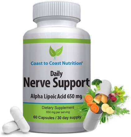 Nerve Support - Advanced Nerve Relief with Alpha Lipoic Acid 650 mg - Nerve Vitamins for Ease of Hands Legs and Foot Aches - 60 Capsules / 30 Day Supply