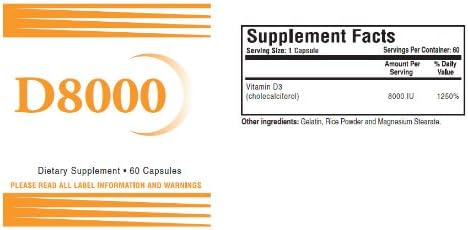 Natural Living High Potency Vitamin D3 8000 IU 60 Capsules 3 Pack