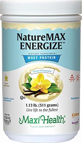 Maxi-Health NatureMax Energize Whey Protein Powder- Diet Supplement Meal Replacement - 20g Protein Per Serving - Natural Vanilla Flavor - Kosher Dairy Vitamin - 1.17lb
