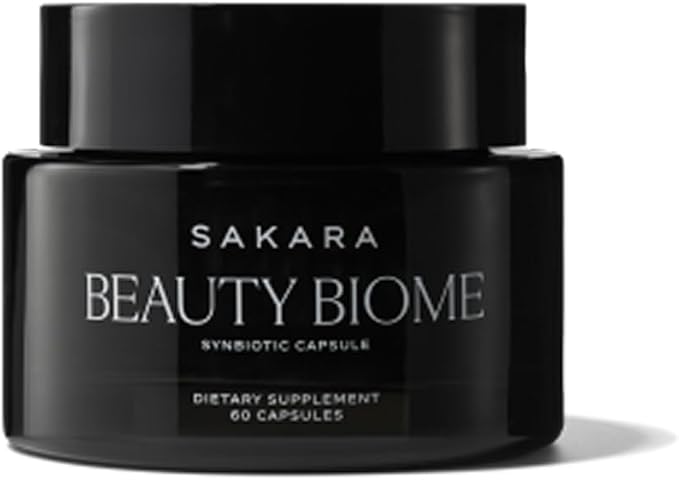 SAKARA Beauty Biome – Daily Synbiotic Supplement for Skin + Gut Health with Probiotic Dermaval Vitamins A D E Antioxidants Prebiotics &amp Enzymes – for Clear Radiant Hydrated Skin – 60 Capsu