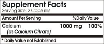 Calcium Citrate 1000mg // 100 Capsules // Pure // by PureControl Supplements