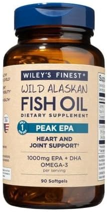 Wiley's Finest Wild Alaskan Fish Oil Peak EPA - Triple Strength Peak EPA &amp DHA Supplement - 1000mg Fish Oil - Omega-3s for Joint Health Support - 90 Softgels (90 Servings)