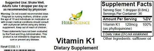 Vitamin K1 Drops - Pure Cold-Processed VIT K1 &amp Safflower Oil Supplement - Supports Blood Bone Skin Health - Drops for Oral &amp External Use - No Alcohol Vegan 1 Fl oz 36 Servings